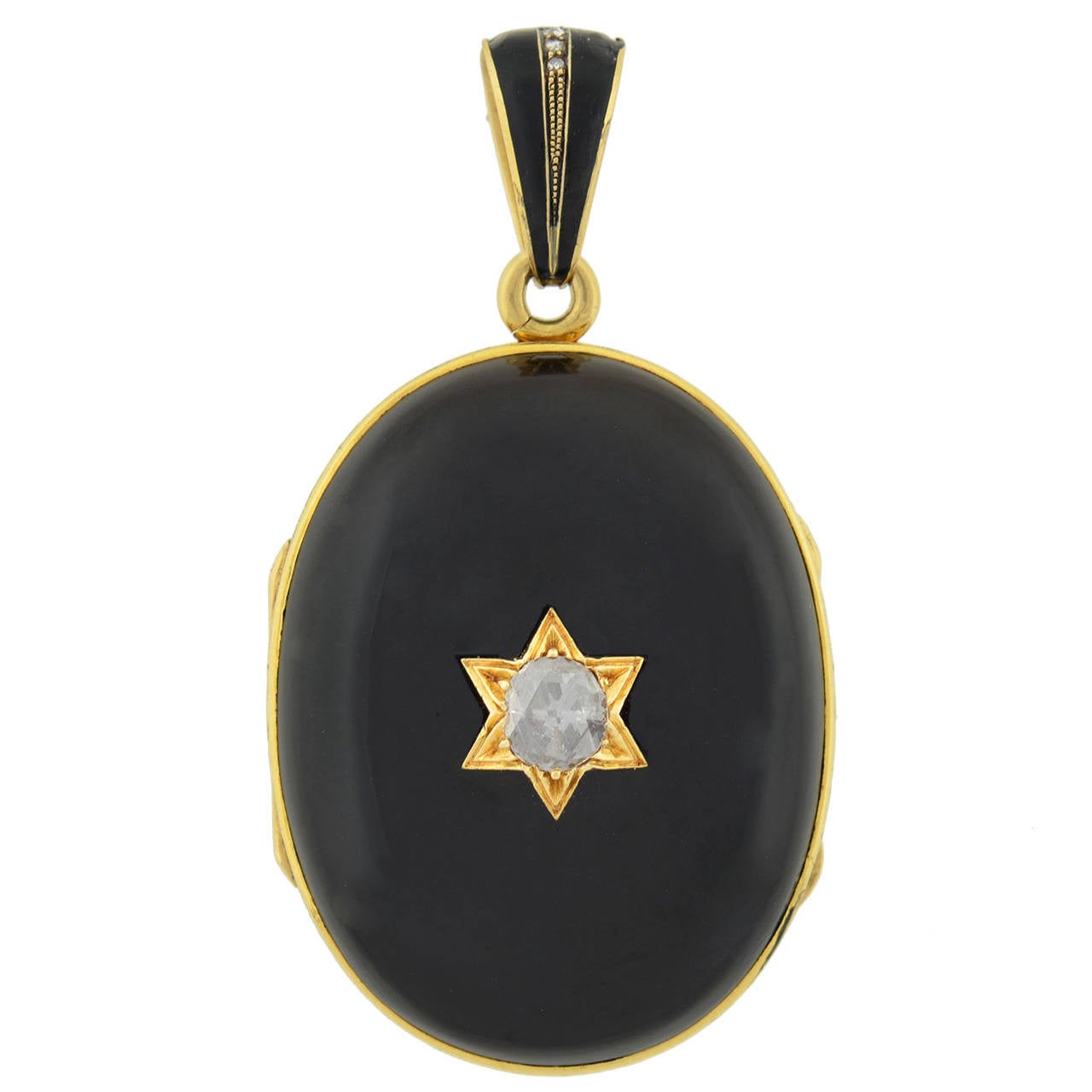 Pendentif médaillon victorien en agate et diamants en forme d'étoile avec bandes