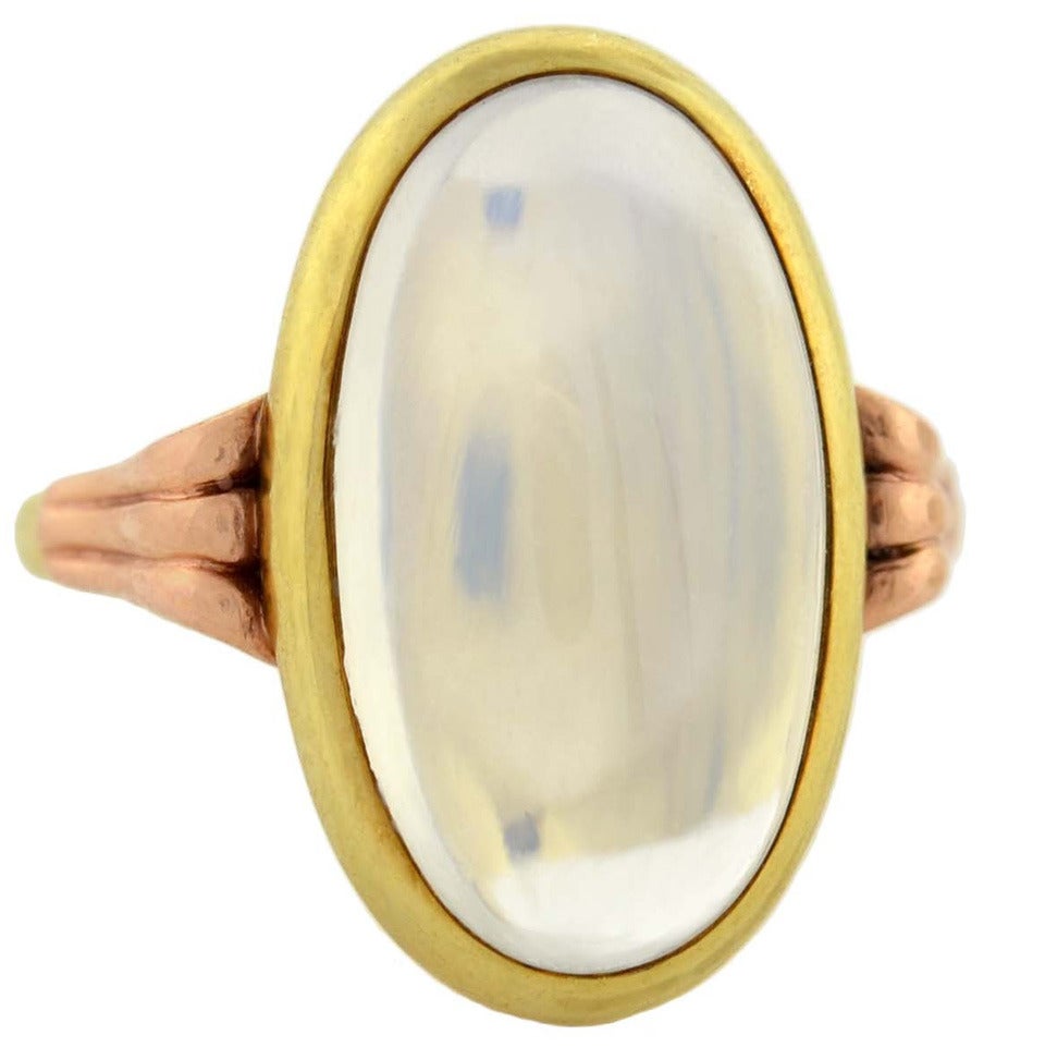 Art Nouveau Mixed Metals Moonstone Cabochon Ring