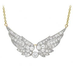 Edwardian Diamond Platinum Gold Wing Necklace