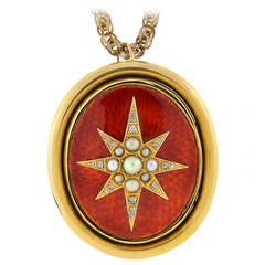 Art Nouveau Guilloche Enamel Pearl Diamond Gold Locket Necklace 11