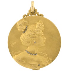 Antique Art Nouveau French Repousse Rose Cut Diamond Gold Slide Mirror
