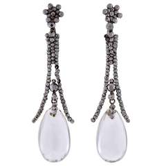 Victorian Cut Steel & Rock Quartz Crystal Drop Earrings