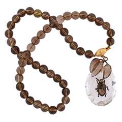 Art Deco Rock Quartz & Smoky Topaz Beetle Necklace 12