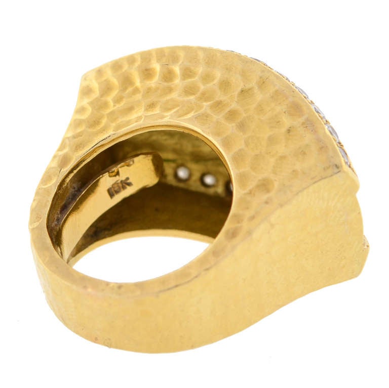 Women's Contemporary Diamond Hammered Gold Ring