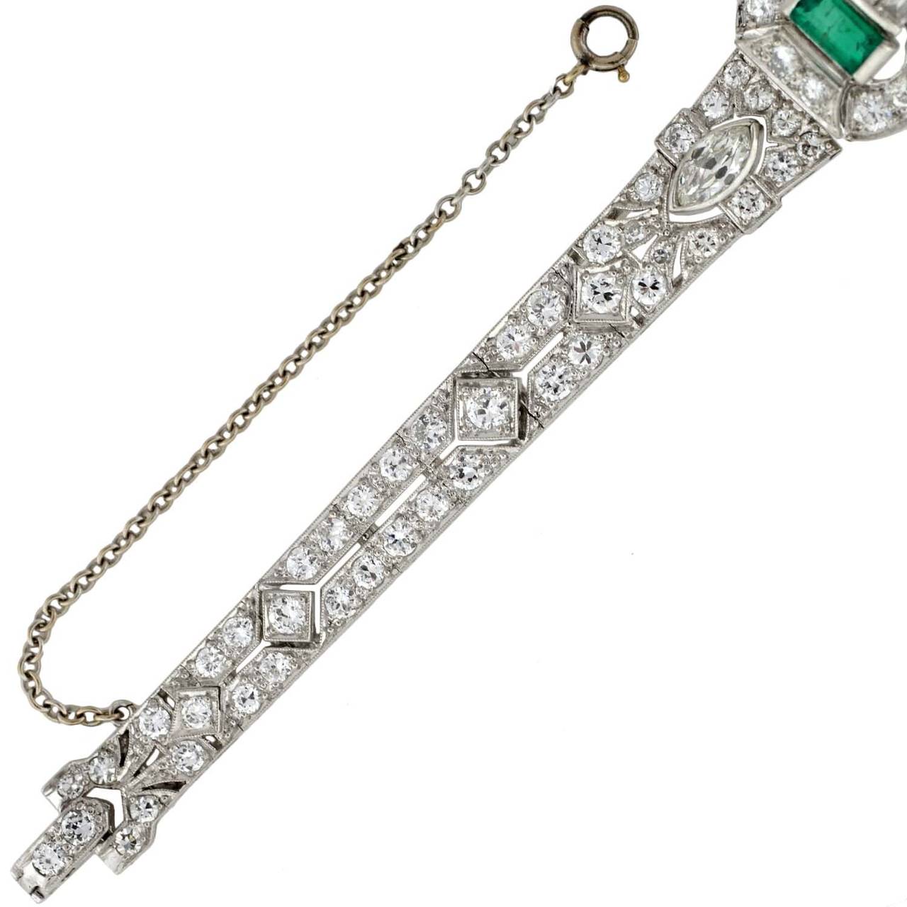 Women's Art Deco Emerald Diamond Platinum Bracelet