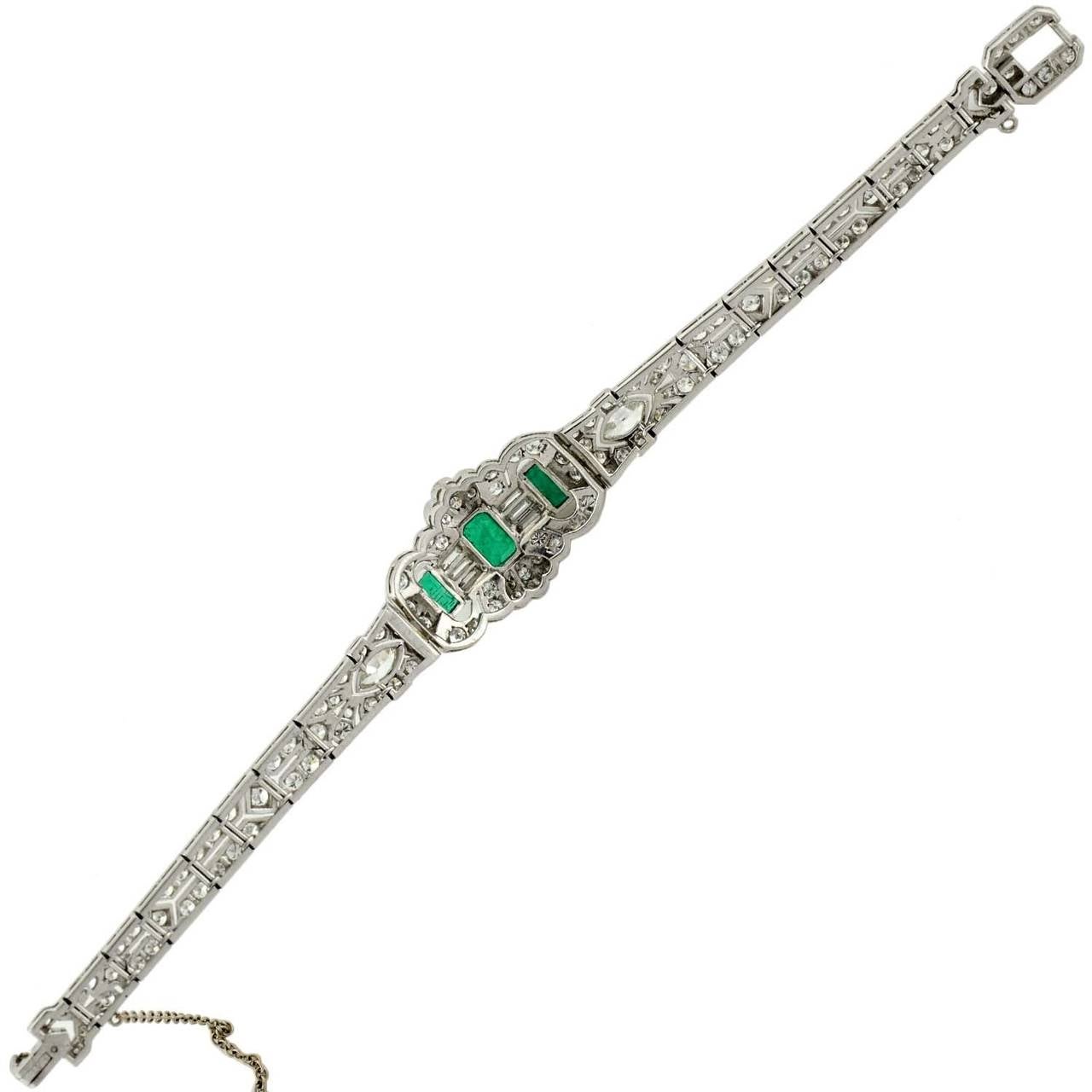 Art Deco Emerald Diamond Platinum Bracelet 3