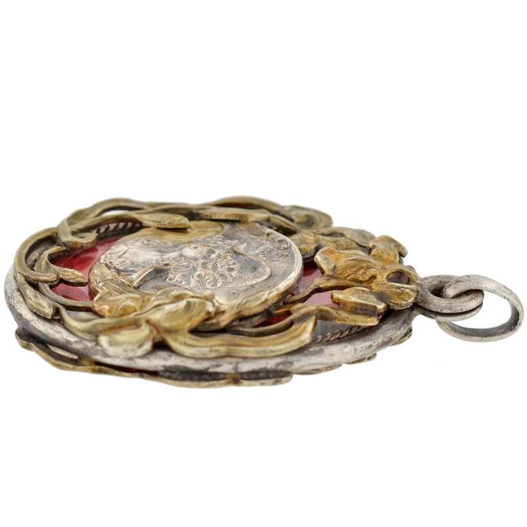 Women's Art Nouveau French Sterling Gilt Repousse Slide Locket