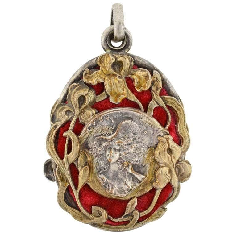 Art Nouveau French Sterling Gilt Repousse Slide Locket at 1stDibs