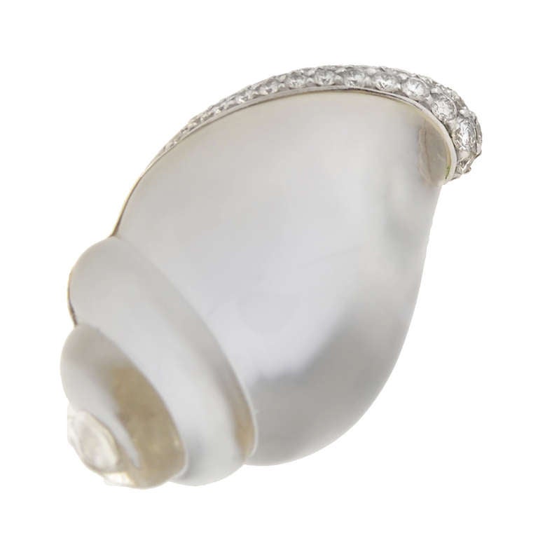 Contemporary VHERNIER Estate Rock Quartz, Mother of Pearl & Diamond Shell Earrings