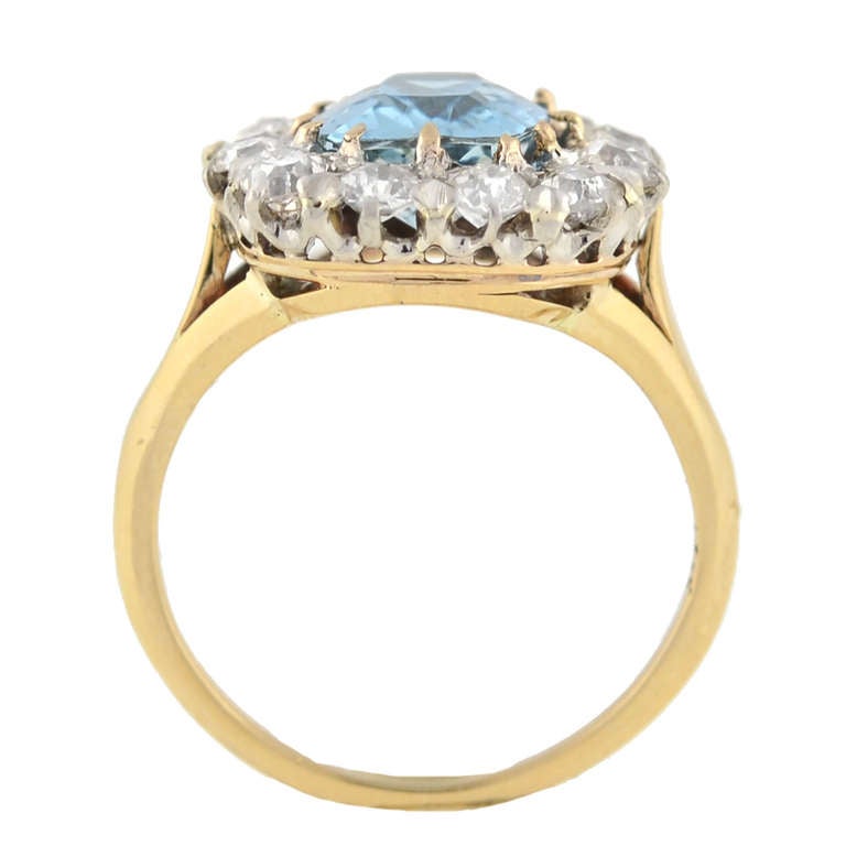 Women's Edwardian Aquamarine & Mine Cut Diamond Cluster Ring