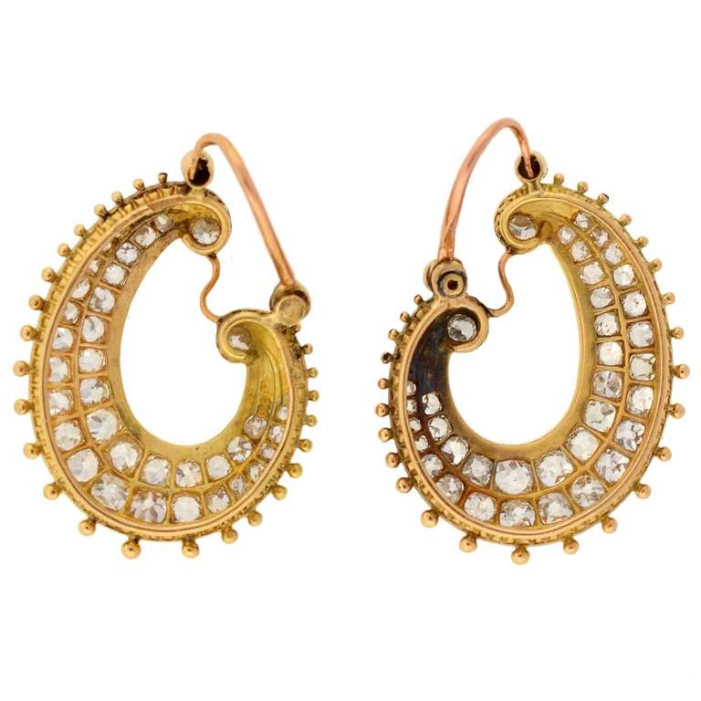 Women's Victorian Diamond & Enamel Hoop Earrings