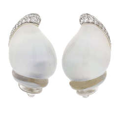 VHERNIER Estate Rock Quartz, Mother of Pearl & Diamond Shell Earrings