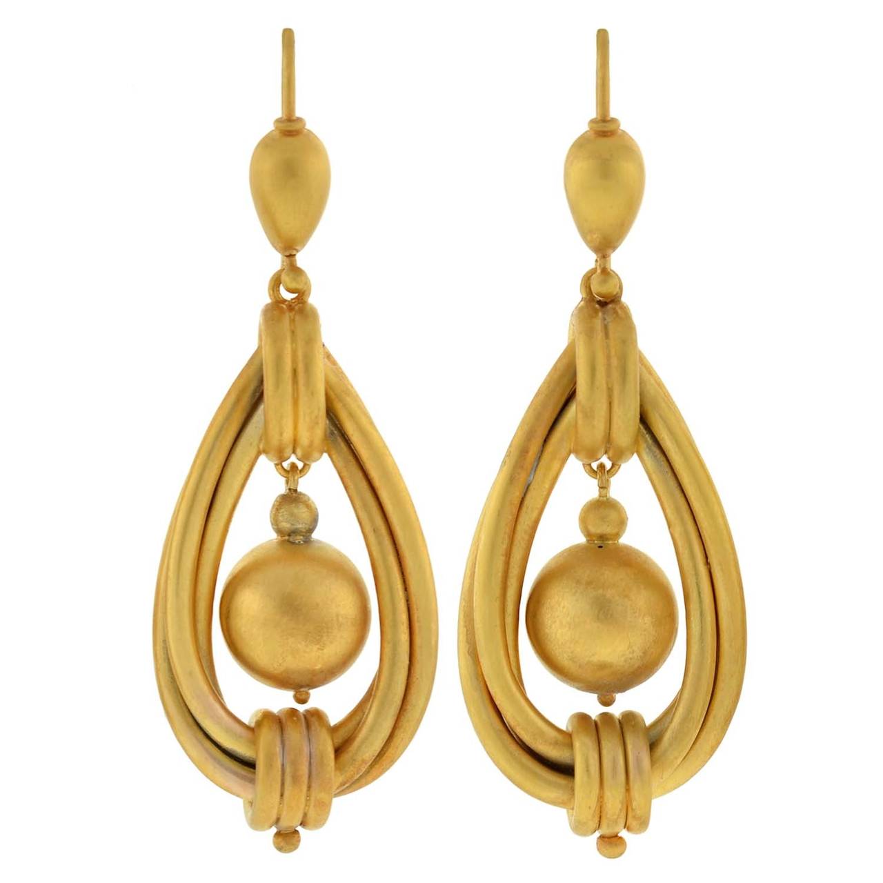 Victorian Twisted Gold Hoop and Ball Earrings