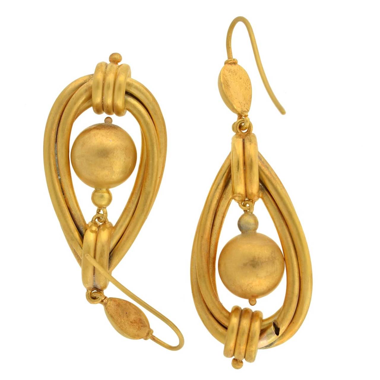 Women's Victorian Twisted Gold Hoop and Ball Earrings
