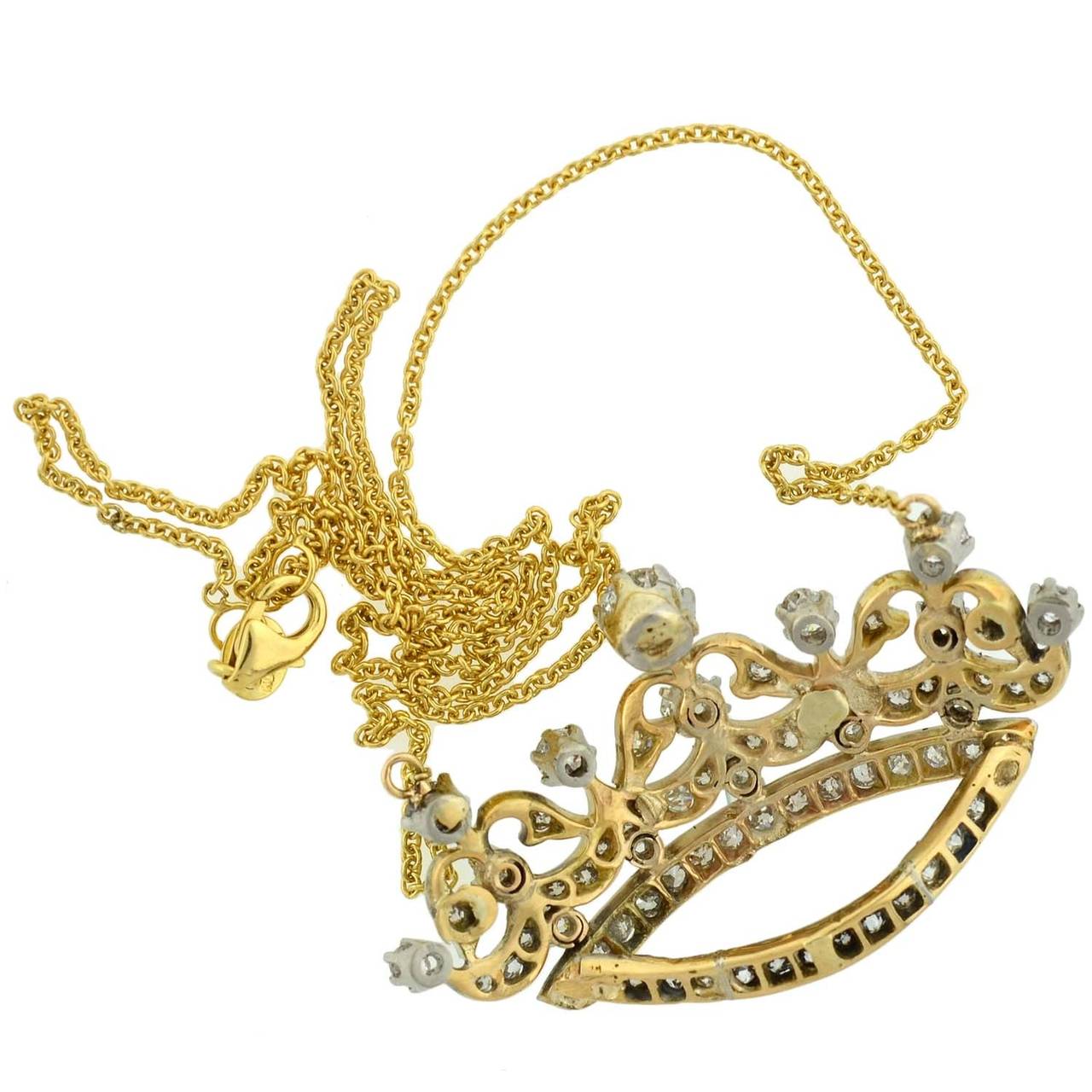 Women's Edwardian Diamond Gold Platinum Crown Necklace