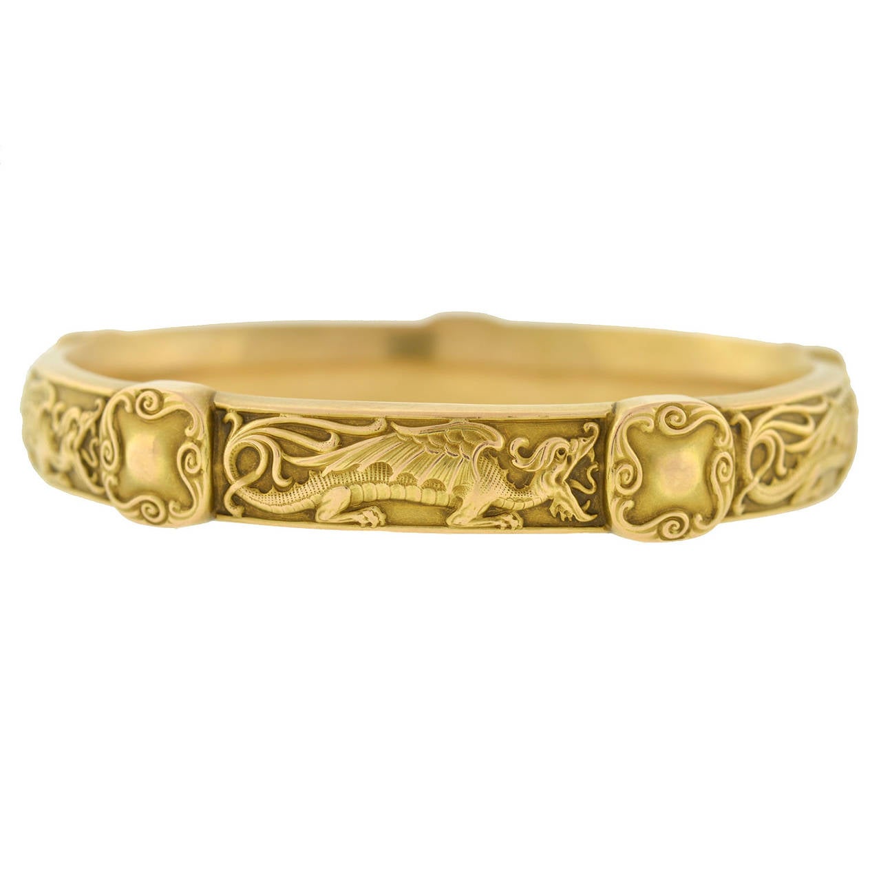 Riker Brothers Gold Repousse Dragon Bangle Bracelet