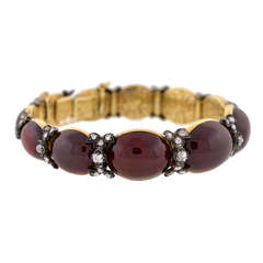 Antique Victorian Garnet Cabochon & Rose Cut Diamond Bangle Bracelet