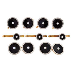 LARTER & SONS Edwardian Onyx & Pearl 9 Piece Cufflink Set