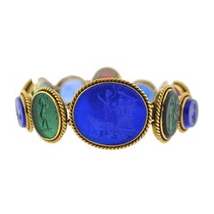 Bracelet à maillons Tassie en verre à motifs romains du début de l'ère victorienne