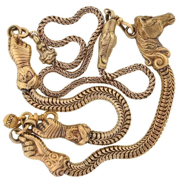 Women's Victorian Heavy Gold Chain with Horse and Hand Motif