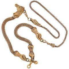 Victorian Heavy Gold Chain with Horse and Hand Motif