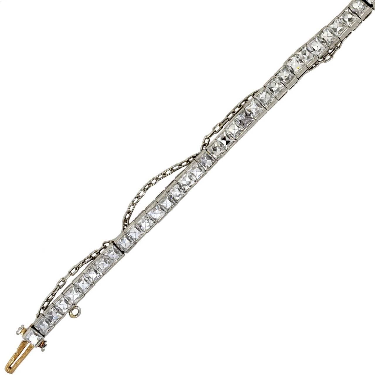 Art Deco French Cut Diamond Platinum Line Bracelet In Excellent Condition In Narberth, PA