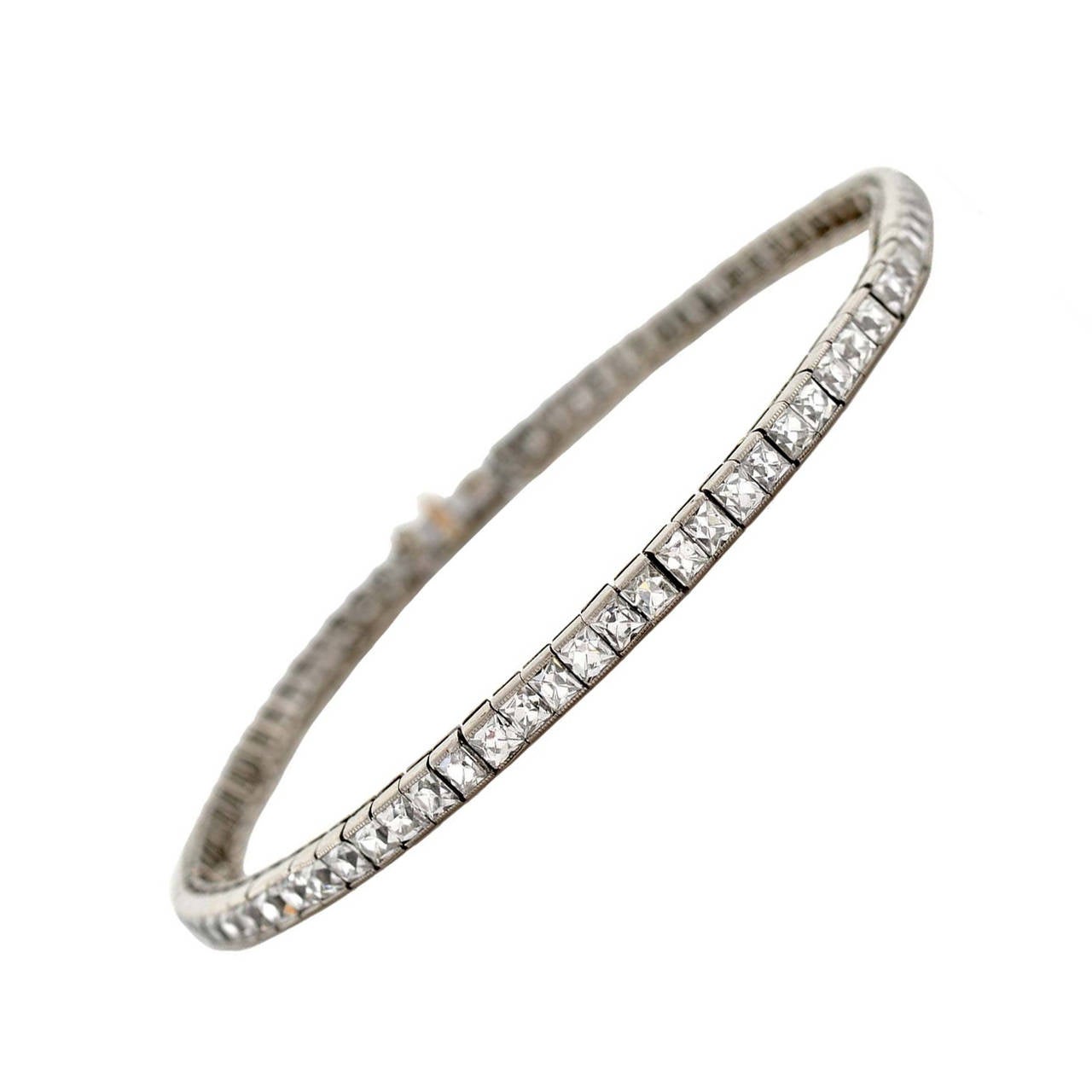 Art Deco French Cut Diamond Platinum Line Bracelet