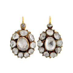Victorian Rose Cut Diamond Gold Cluster Earrings
