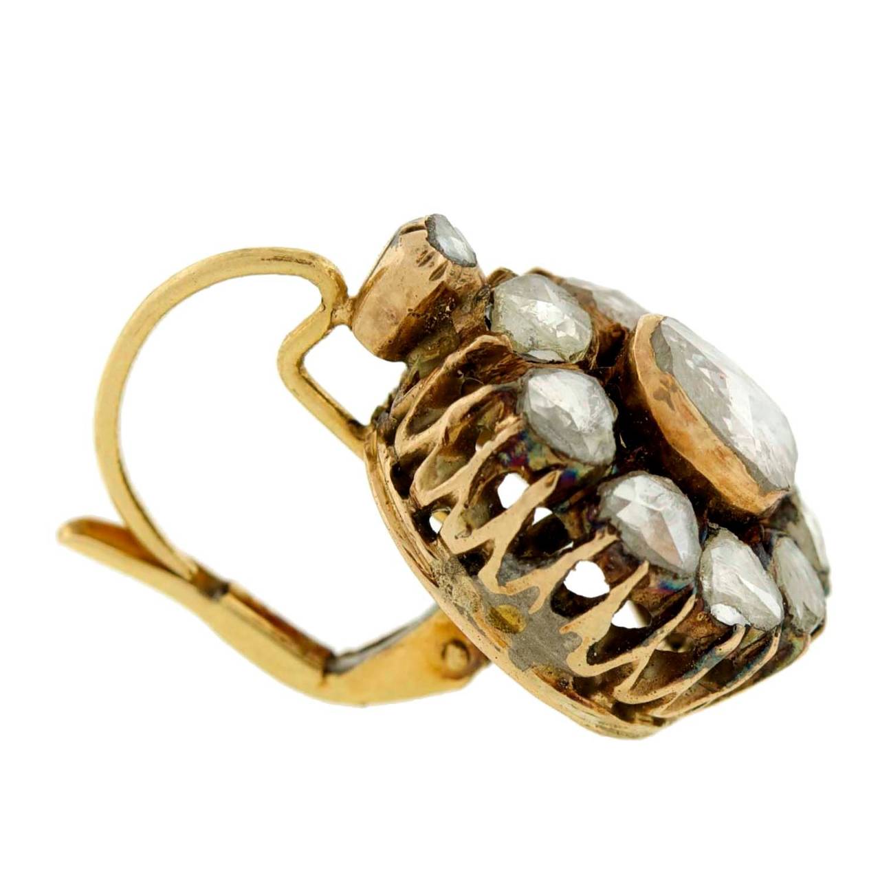 Victorian Rose Cut Diamond Gold Cluster Earrings at 1stdibs