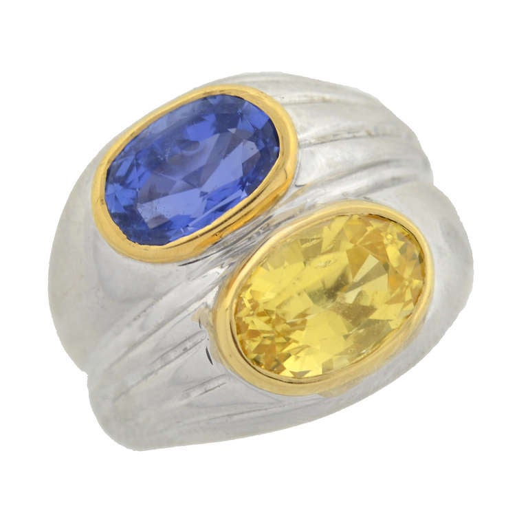Bulgari Contemporary Blue and Yellow Double Sapphire Ring 3