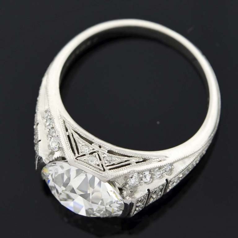 Old European Cut J.E. Caldwell 4.02 Carat Diamond Platinum Engagement Ring
