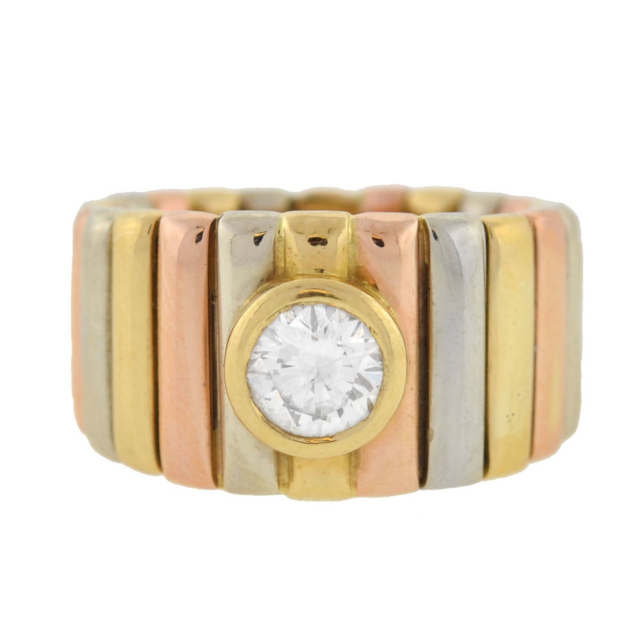 Cartier Contemporary Diamond Tricolor Gold Band Ring In Excellent Condition In Narberth, PA