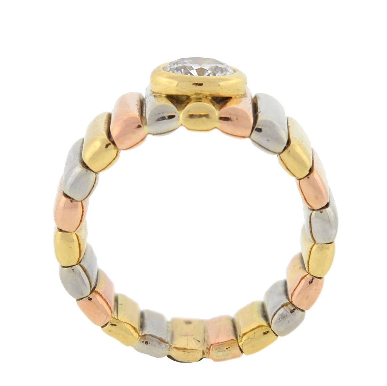 Women's Cartier Contemporary Diamond Tricolor Gold Band Ring
