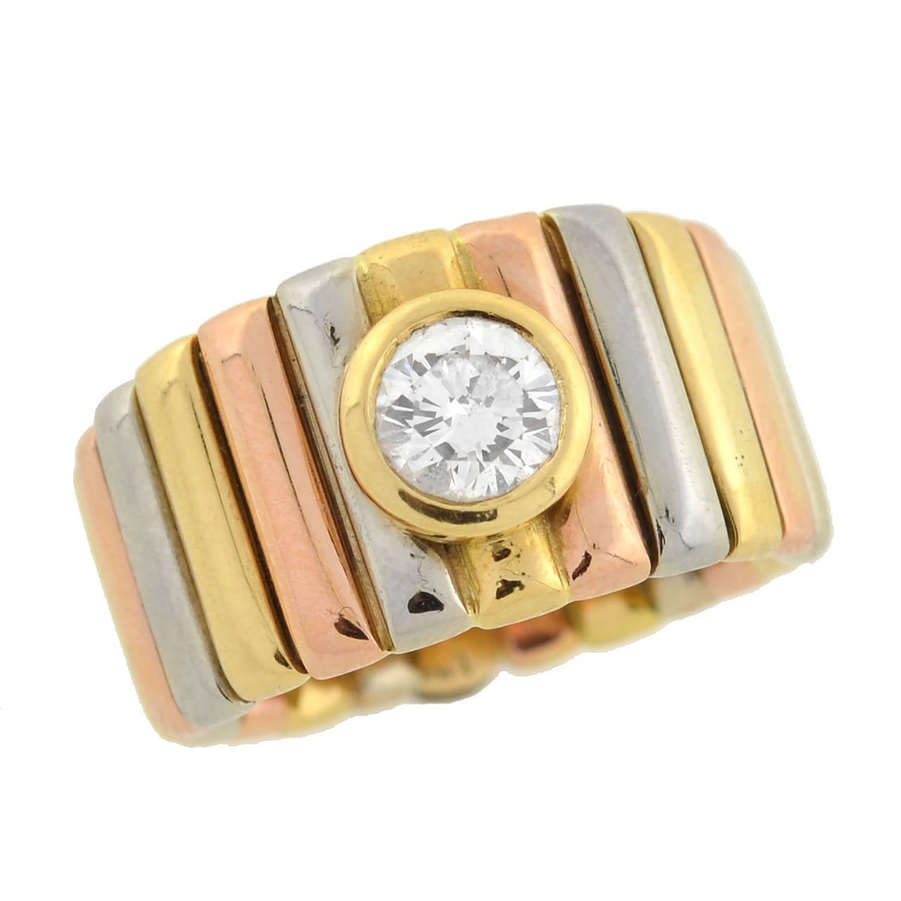 Cartier Contemporary Diamond Tricolor Gold Band Ring 2