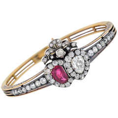 Early Victorian Burmese Ruby Diamond Double Heart Bracelet/Pendant 12