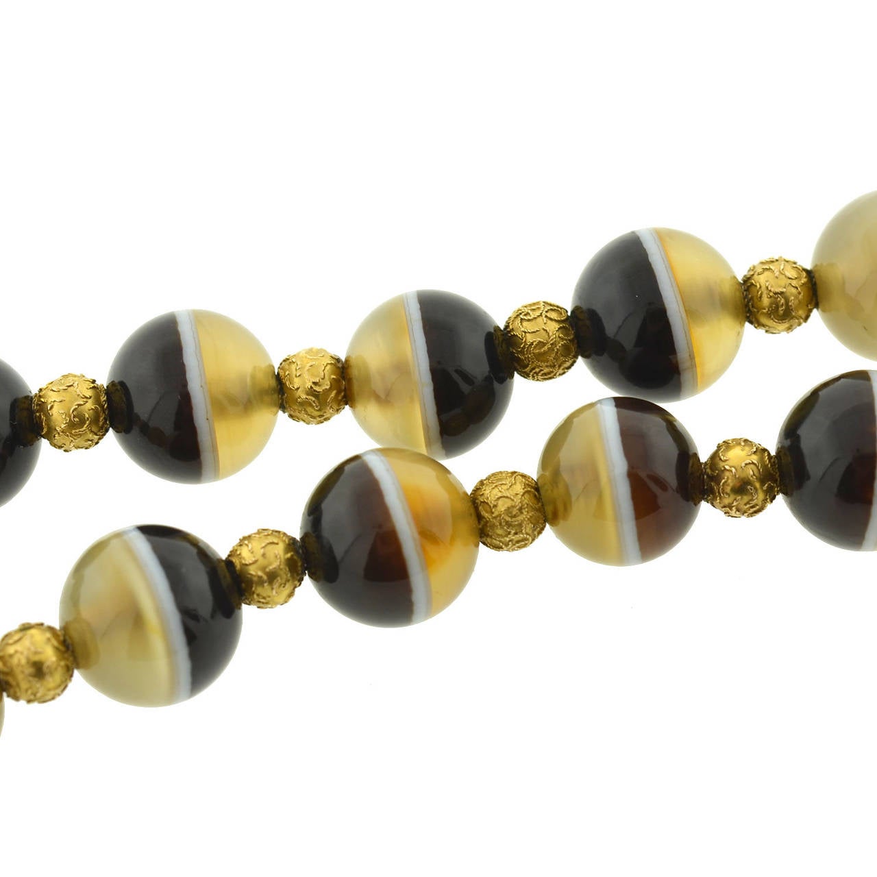 Victorian Banded Agate Etruscan Gold Bead Necklace 1