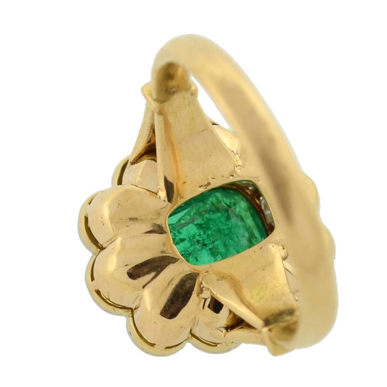 Women's Edwardian Emerald Diamond Gold Platinum Cluster Engagement Ring