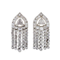 Art Deco Diamond Platinum Dangle Earrings 6