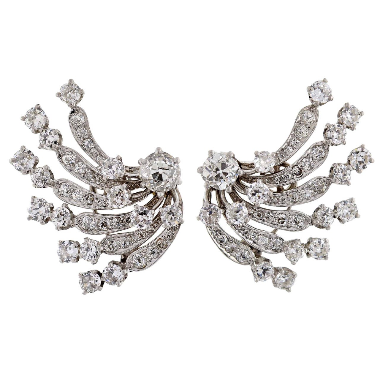 Retro Dramatic Diamond Gold Ear Clips