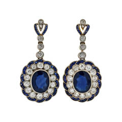 Edwardian Natural Sapphire Diamond Gold Dangle Earrings 7