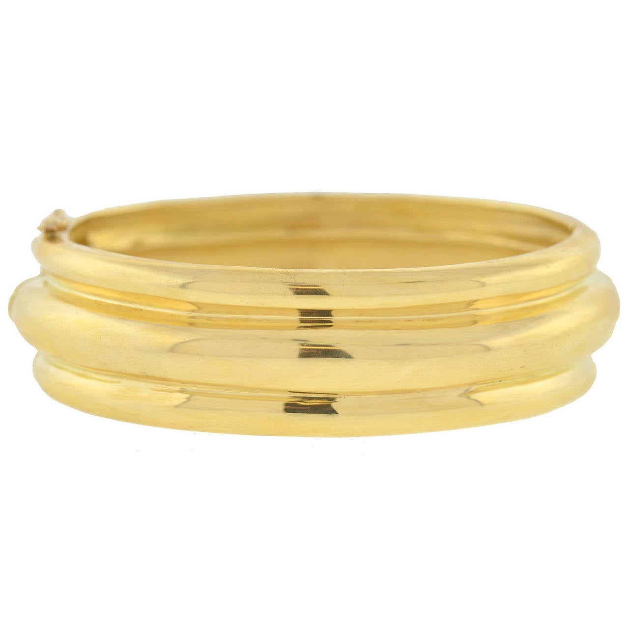 Contemporary Hinged Gold Bangle Bracelet