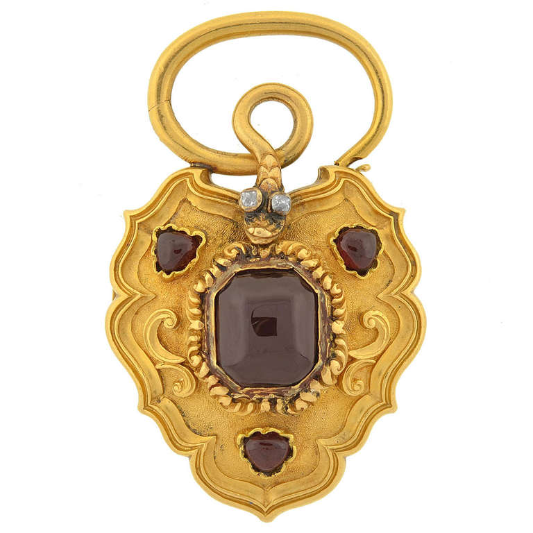 Large Victorian Garnet and Diamond Snake Padlock Locket