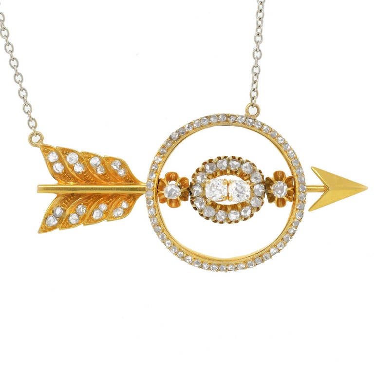 Victorian Diamond Open Arrow Pendant Necklace