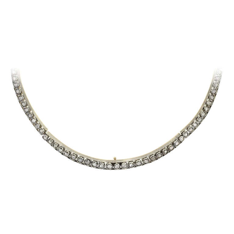 Early Victorian Sterling Rose Cut Diamond Collar Necklace For Sale at
