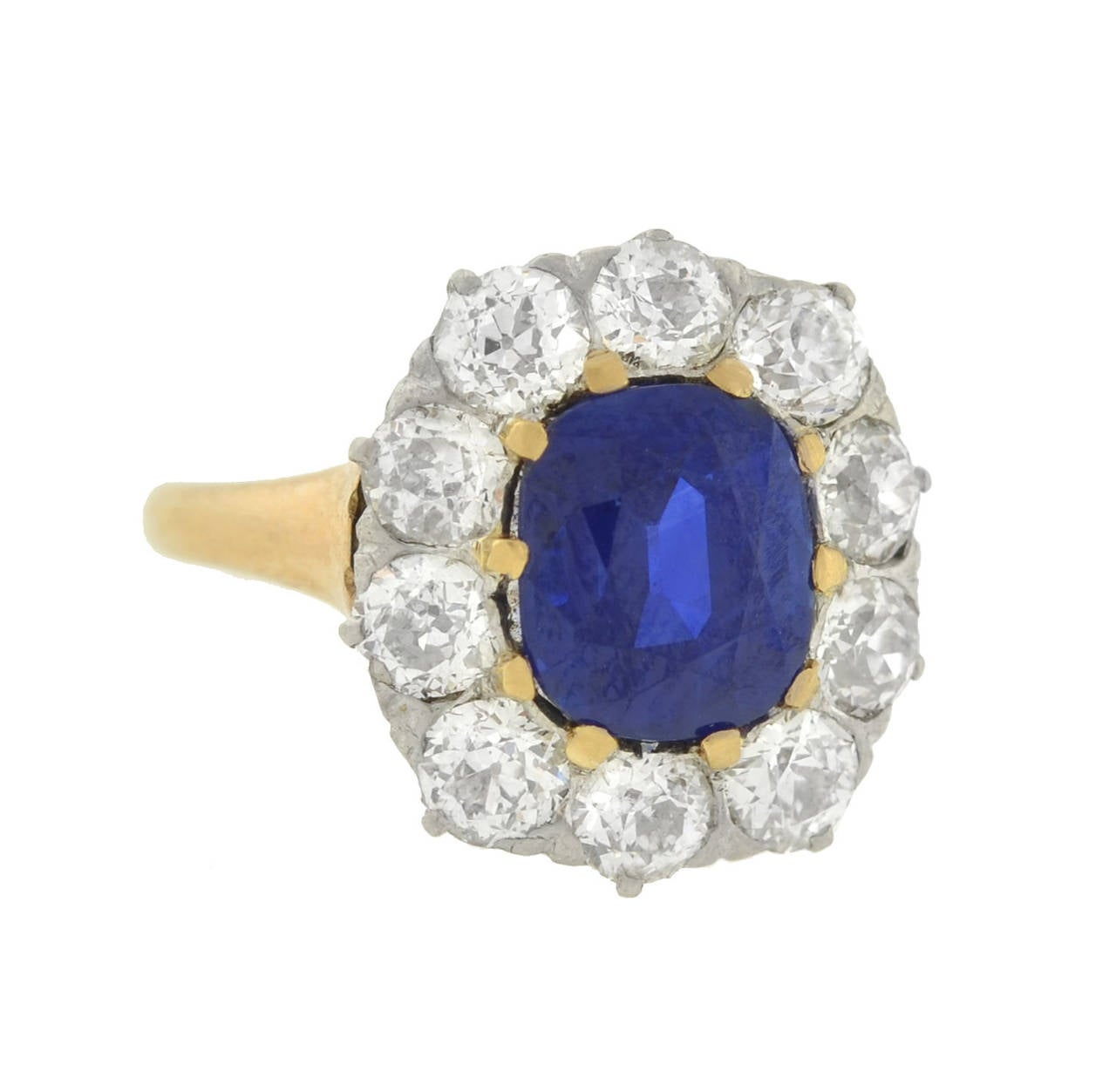 Edwardian 2.00 Carat Sapphire Diamond Cluster Engagement Ring