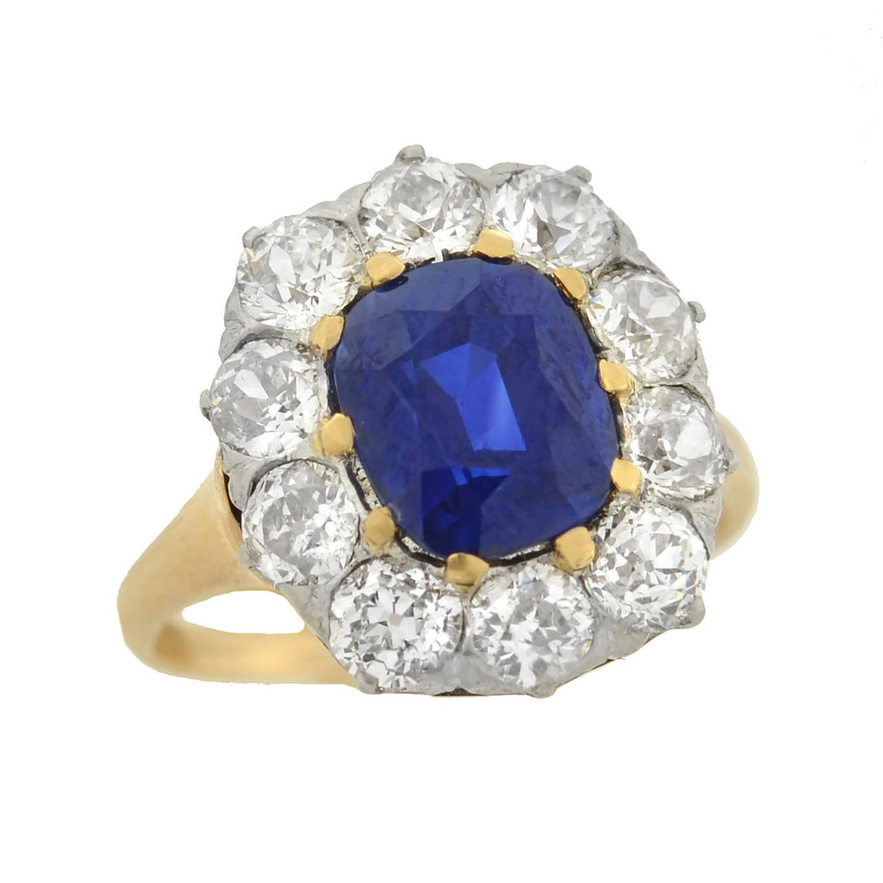 Women's Edwardian 2.00 Carat Sapphire Diamond Cluster Engagement Ring