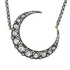 Victorian Rose Cut Diamond Crescent Necklace