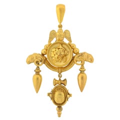 Victorian Gold Owl Ram's Head Scarab and Urns Pendant