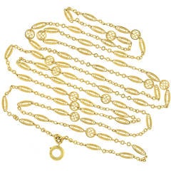 Art Nouveau French Yellow Gold 59 Inch Filigree Link Chain