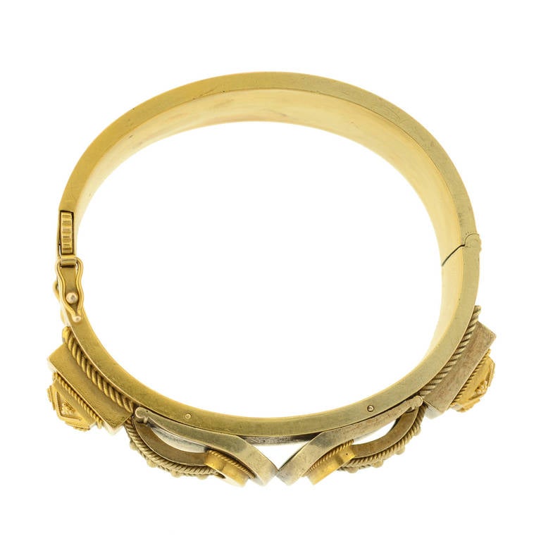 Women's Victorian Double Buckle Etruscan Bangle Bracelet For Sale